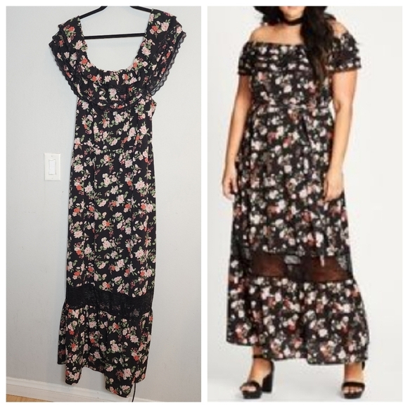 City Chic off shoulder floral maxi dress. Elastic waist. Belted. Size 16. - Picture 1 of 14